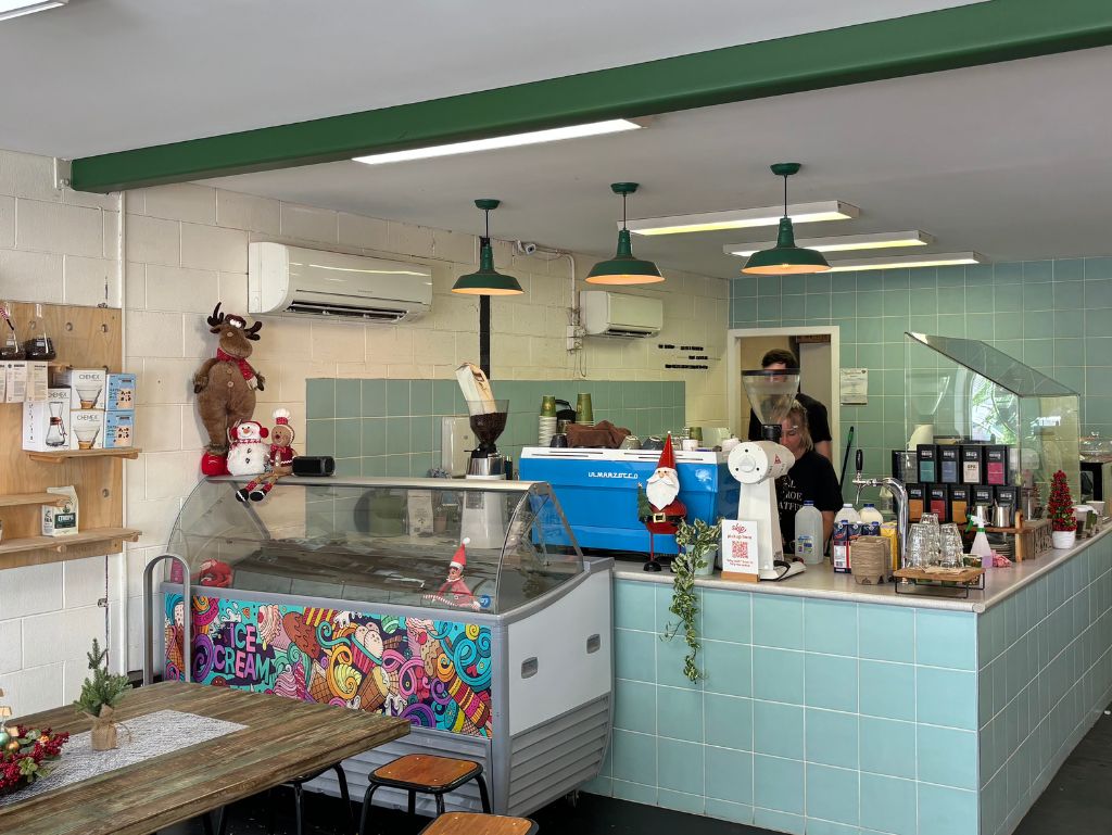 he Sensory, is fitted out with on-trend farmhouse-style lighting and duck egg blue stack tiles with a La Marzocco espresso machine sitting pride of place on the front counter.